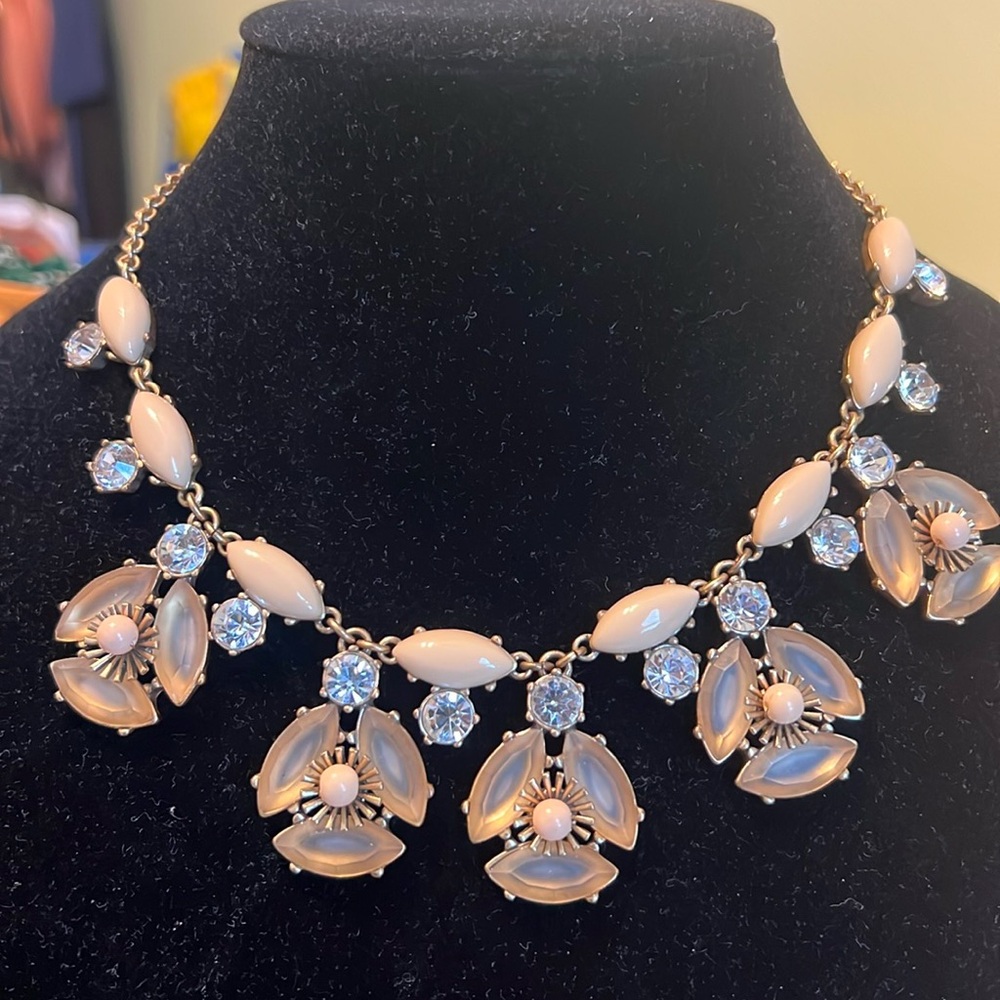 J. Crew Collar Necklace in Gold Tone with Frosted Clear and Taupe Rhinestones